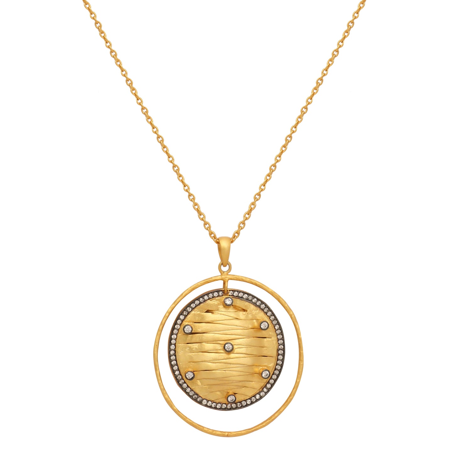Nuyug 18K Gold-Plated Zircon Studded Minimal Chain Textured Surface Pendant Necklace