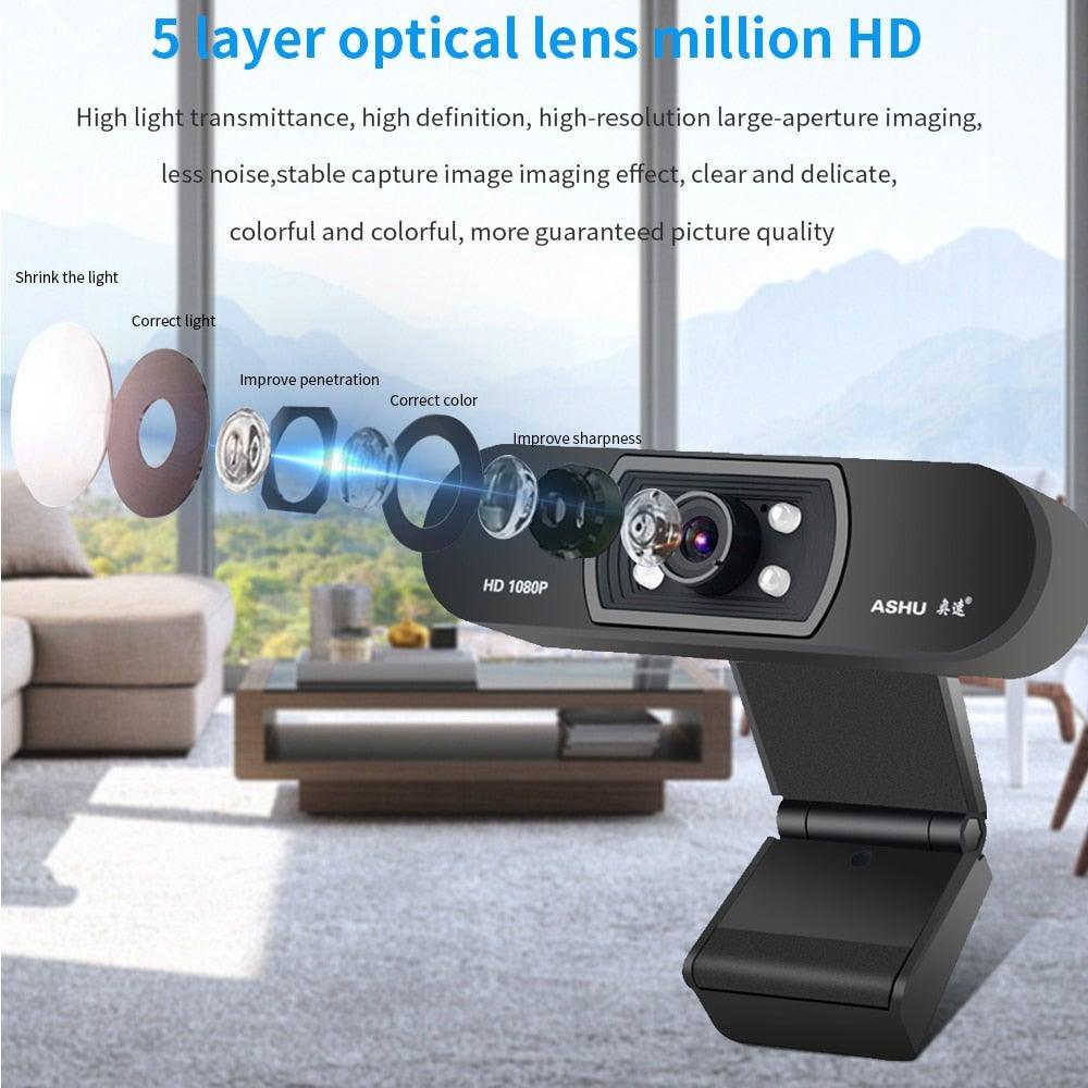 H800 Full HD Video Webcam 1080P HD Camera USB Webcam Focus Night Vision Computer Web Camera with Built in Microphone For Video Conferencing Recording and Streaming