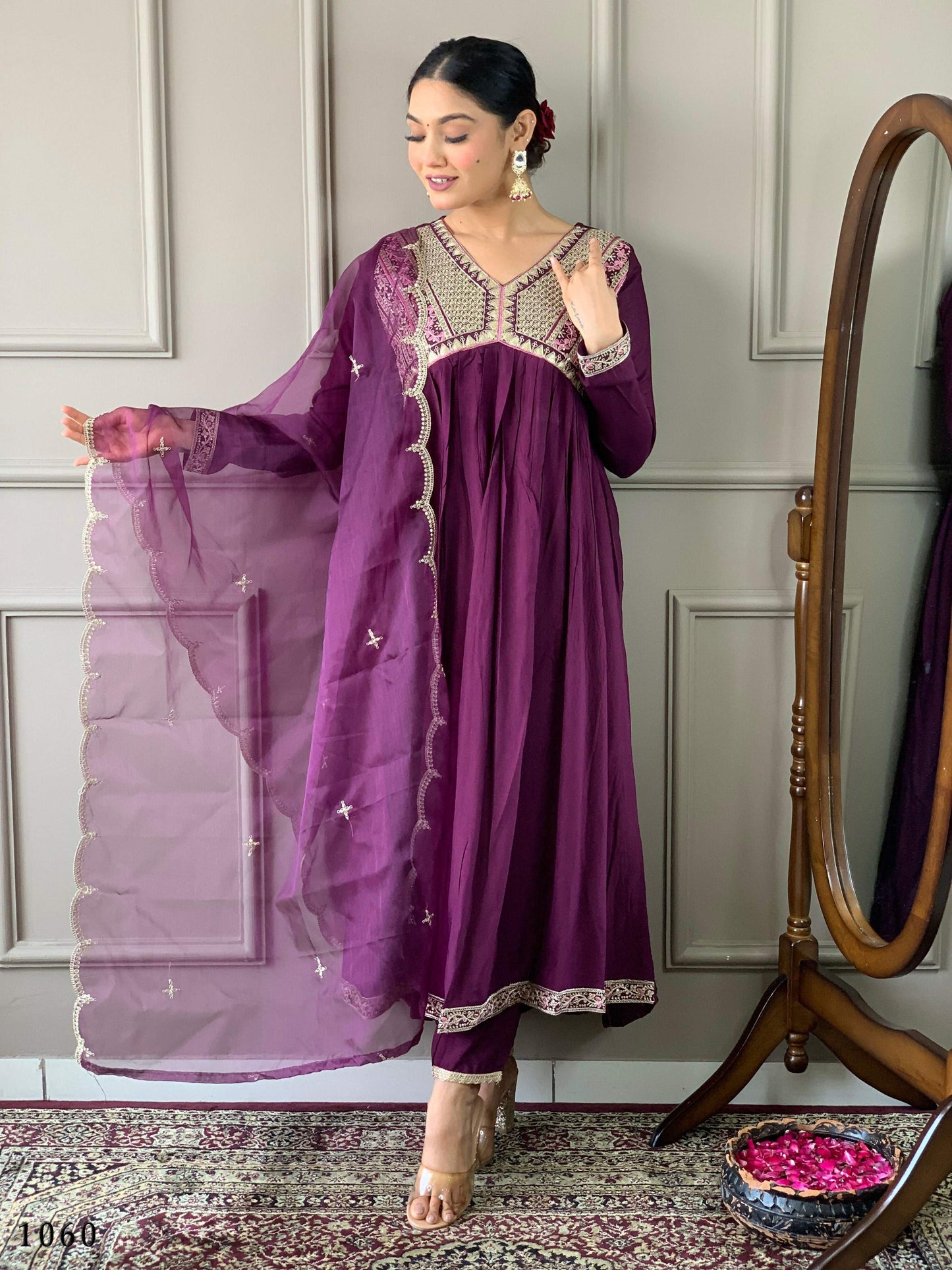 Partywear Designer Viscose Wine Stitched Suit With Dupatta - Tanisha