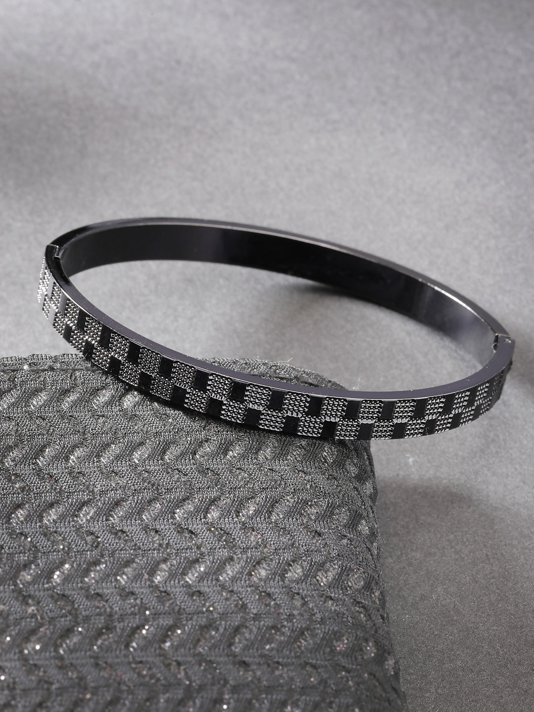NVR Men's Black Rhodium-Plated Stainless Steel Kada Bracelet