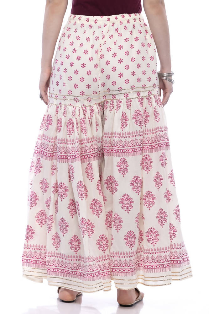 Mominos Fashion Cotton Block Print With Lace Work Off White Maroon Color Prints Palazzo