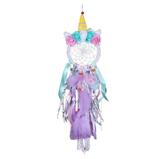 Handmade  Dream Catchers Flower For Kids Unicorn Dream Catcher Ornament  Feather Wall Decor For Girls Bedroom Flower Wall Hanging Decoration Flower Dream Catcher
