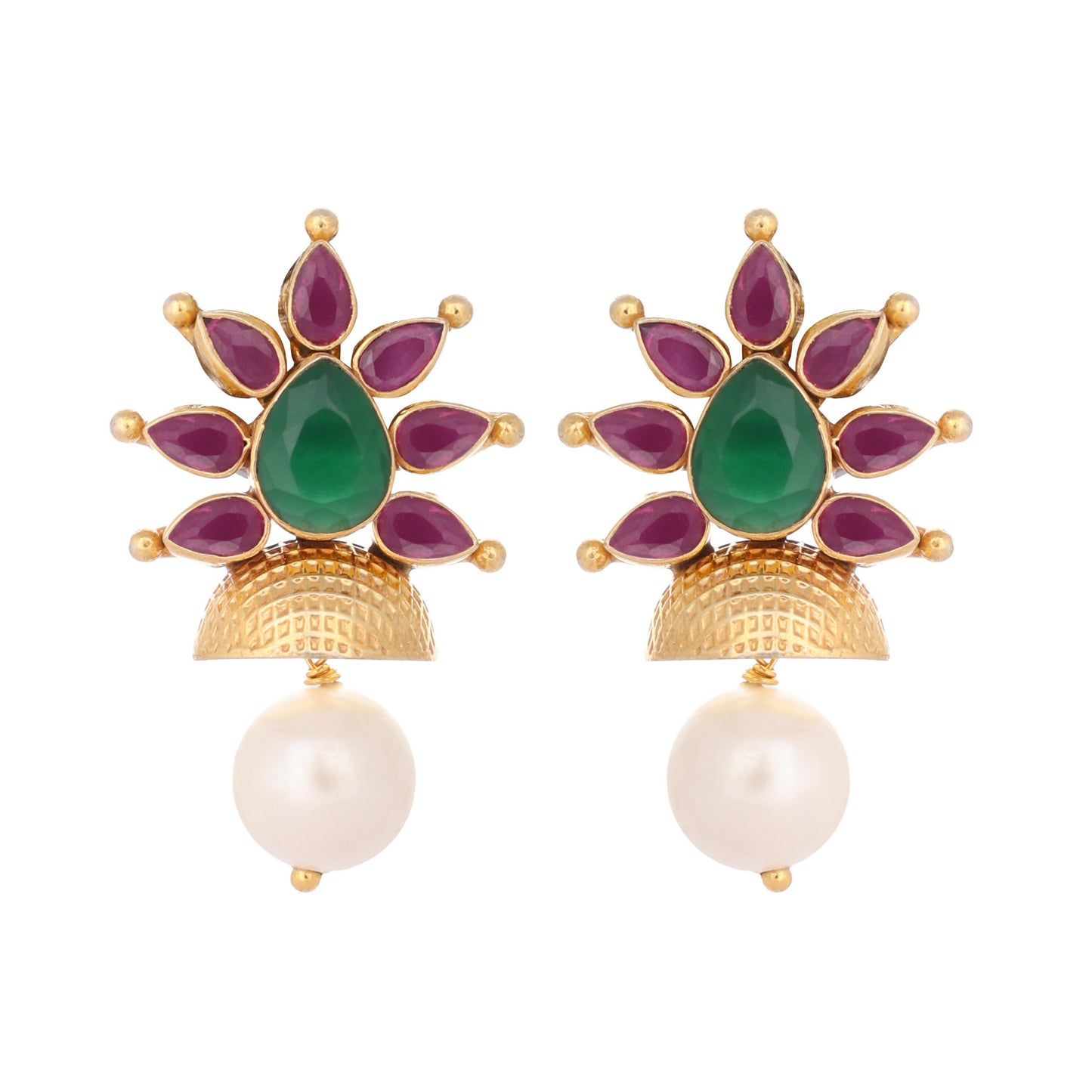 Nuyug 22K Gold-Plated Pearl Drop Floral Shaped Stud Earrings