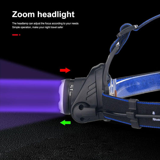 Headlamp Flashlight USB LED Head Rechargeable Light Waterproof Green/Red/UV 395nm Zoomable Headlamp Flashlight Light Outdoor   Waterproof Headlight Led Head Lamp 3 Modes Torch For Camping Hiking Fishing