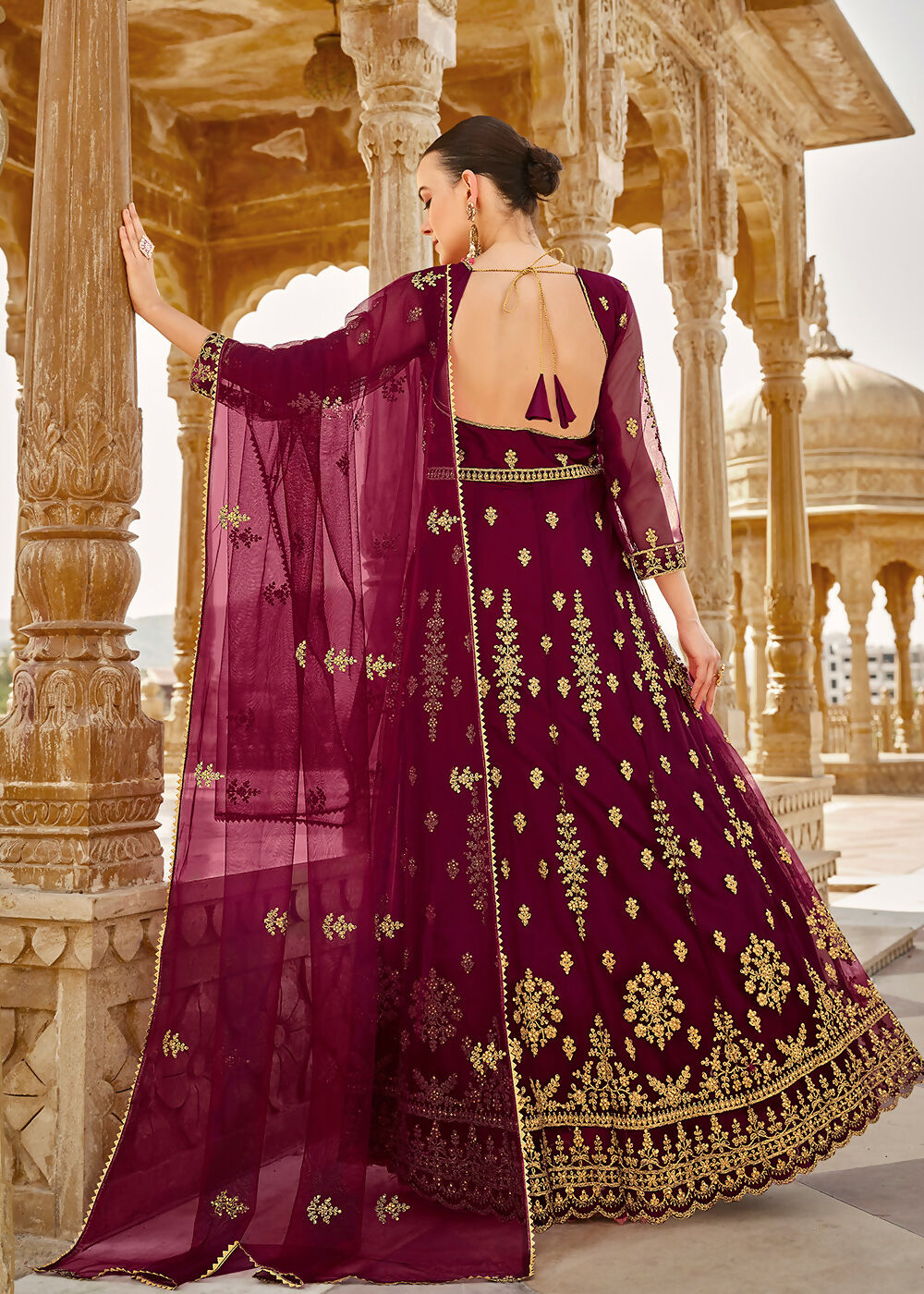 Heavy Stone Embroidered Wine Designer Anarkali Suit - Emponline