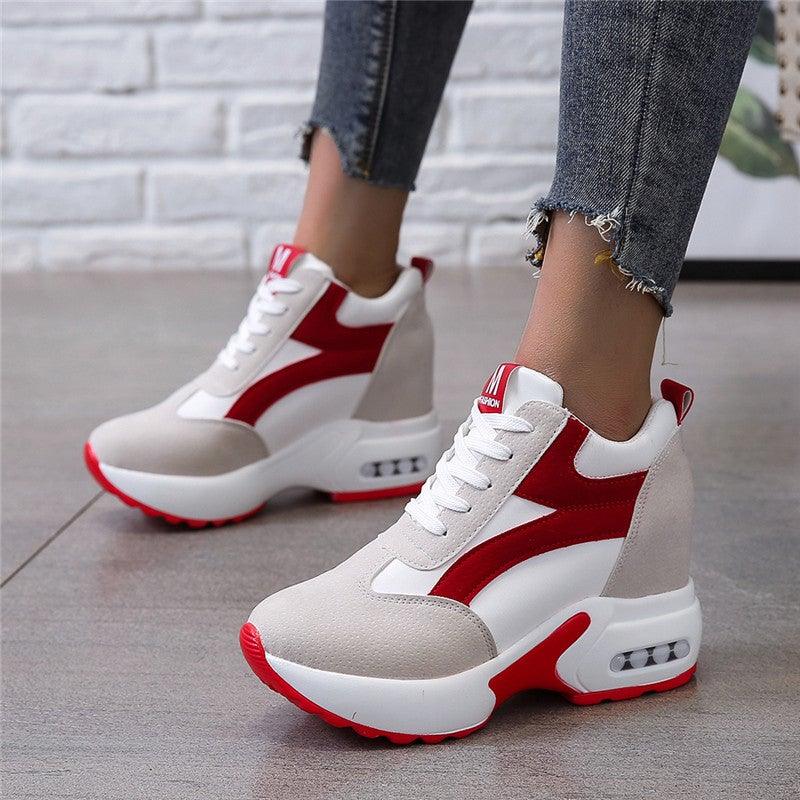 High Heel Womens Sneakers Red Black Air Cushion