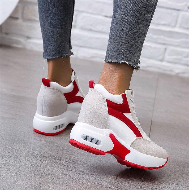 High Heel Womens Sneakers Red Black Air Cushion
