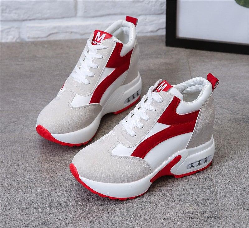 High Heel Womens Sneakers Red Black Air Cushion