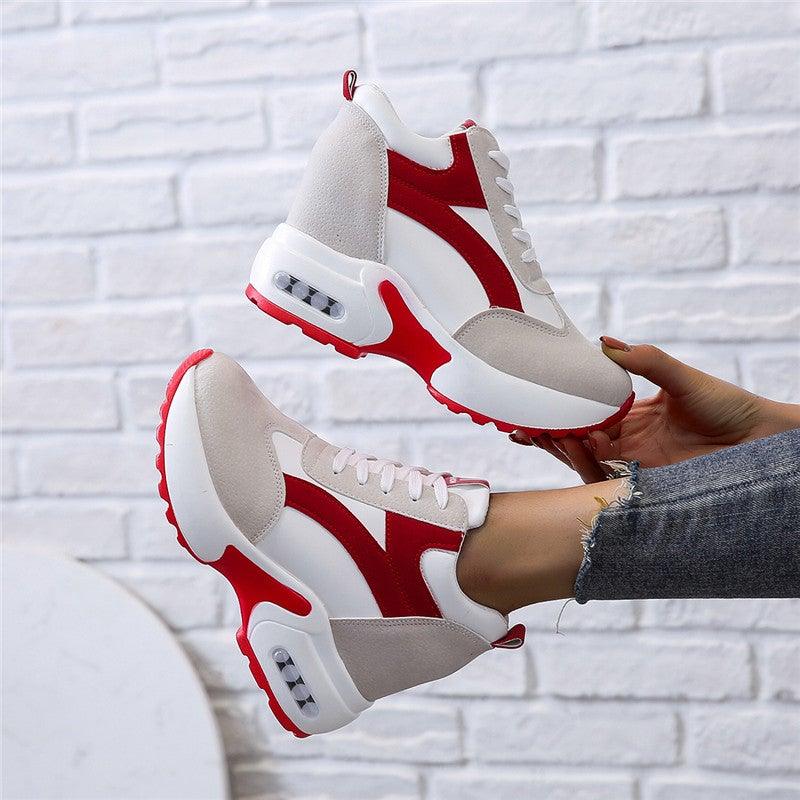 High Heel Womens Sneakers Red Black Air Cushion