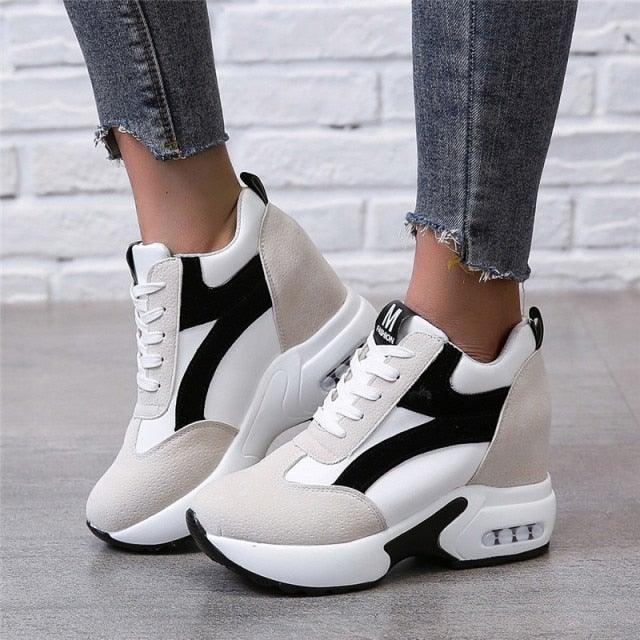 High Heel Womens Sneakers Red Black Air Cushion