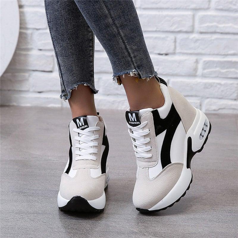 High Heel Womens Sneakers Red Black Air Cushion