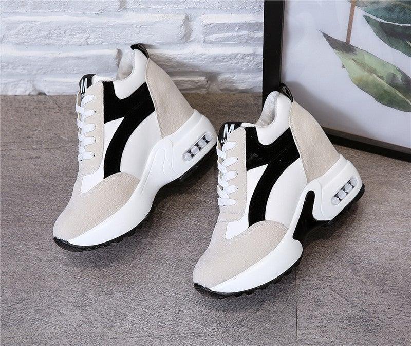 High Heel Womens Sneakers Red Black Air Cushion