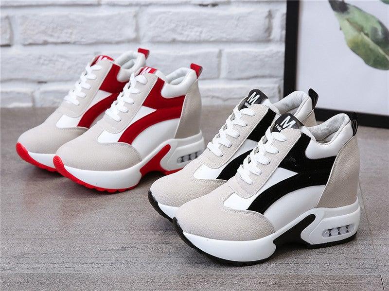 High Heel Womens Sneakers Red Black Air Cushion