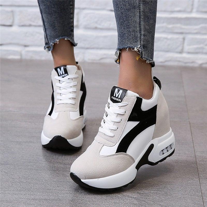 High Heel Womens Sneakers Red Black Air Cushion
