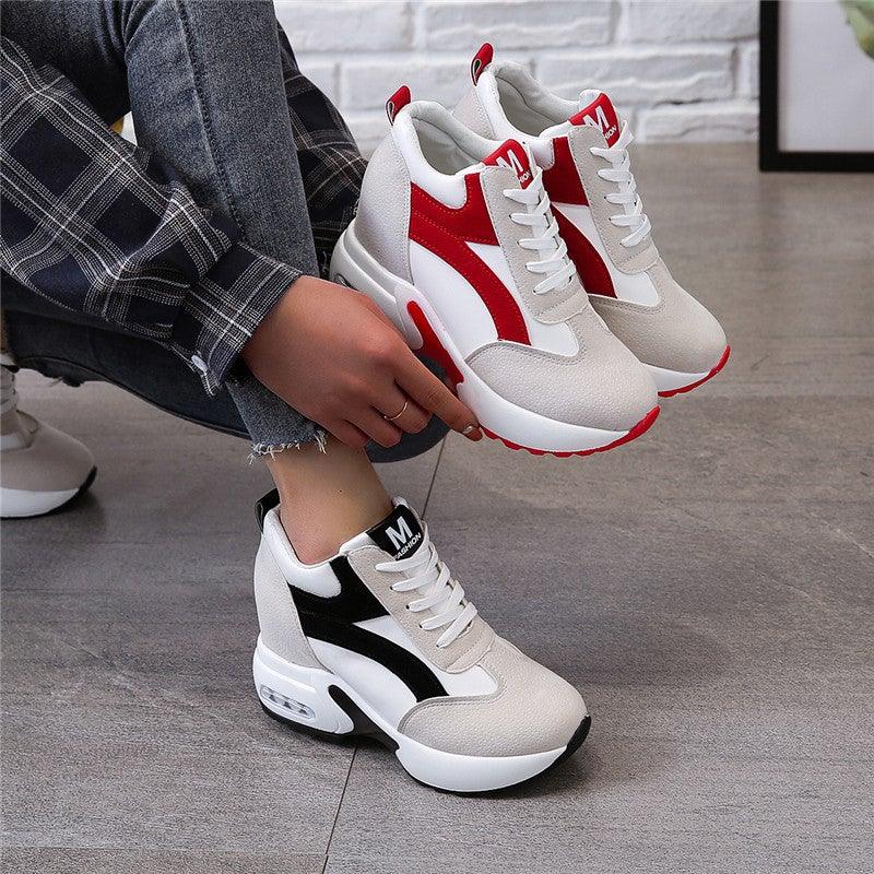 High Heel Womens Sneakers Red Black Air Cushion