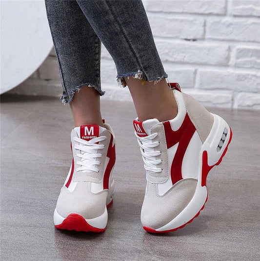 High Heel Womens Sneakers Red Black Air Cushion