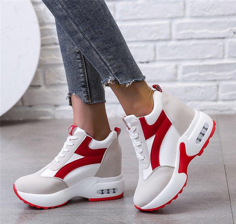 High Heel Womens Sneakers Red Black Air Cushion