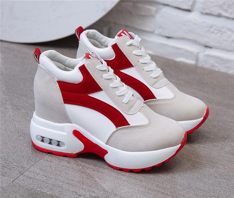 High Heel Womens Sneakers Red Black Air Cushion