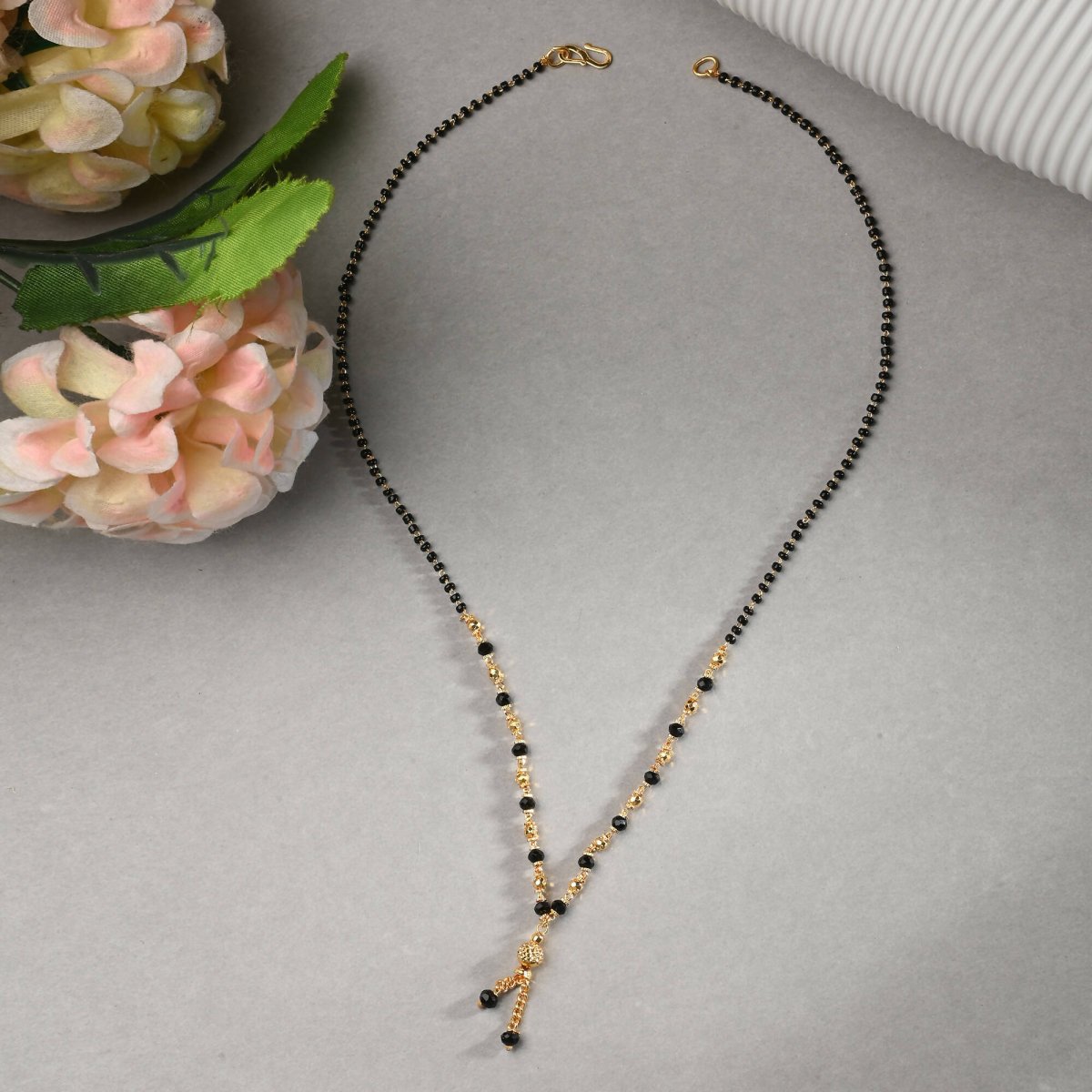 AanyaCentric Gold-Polished Short Mangalsutra Set with Earrings