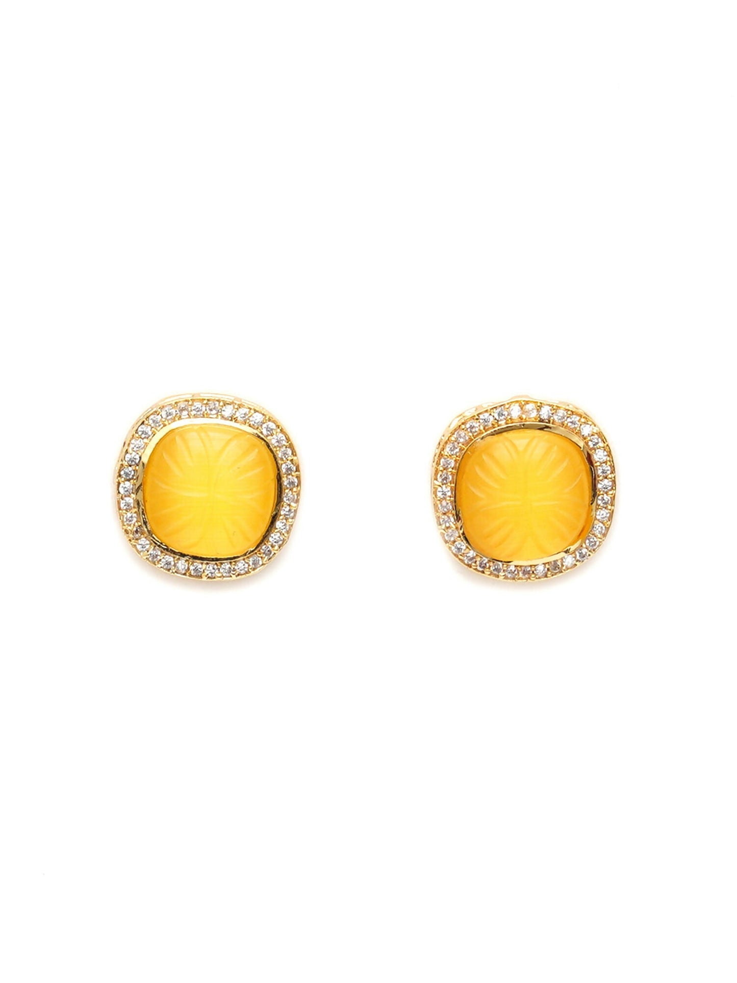 Yellow Stone Kundan Studs (yellow) - Ruby Raang