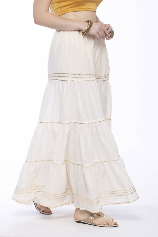Mominos Fashion Cotton Off White Stripe With Gota Sharara