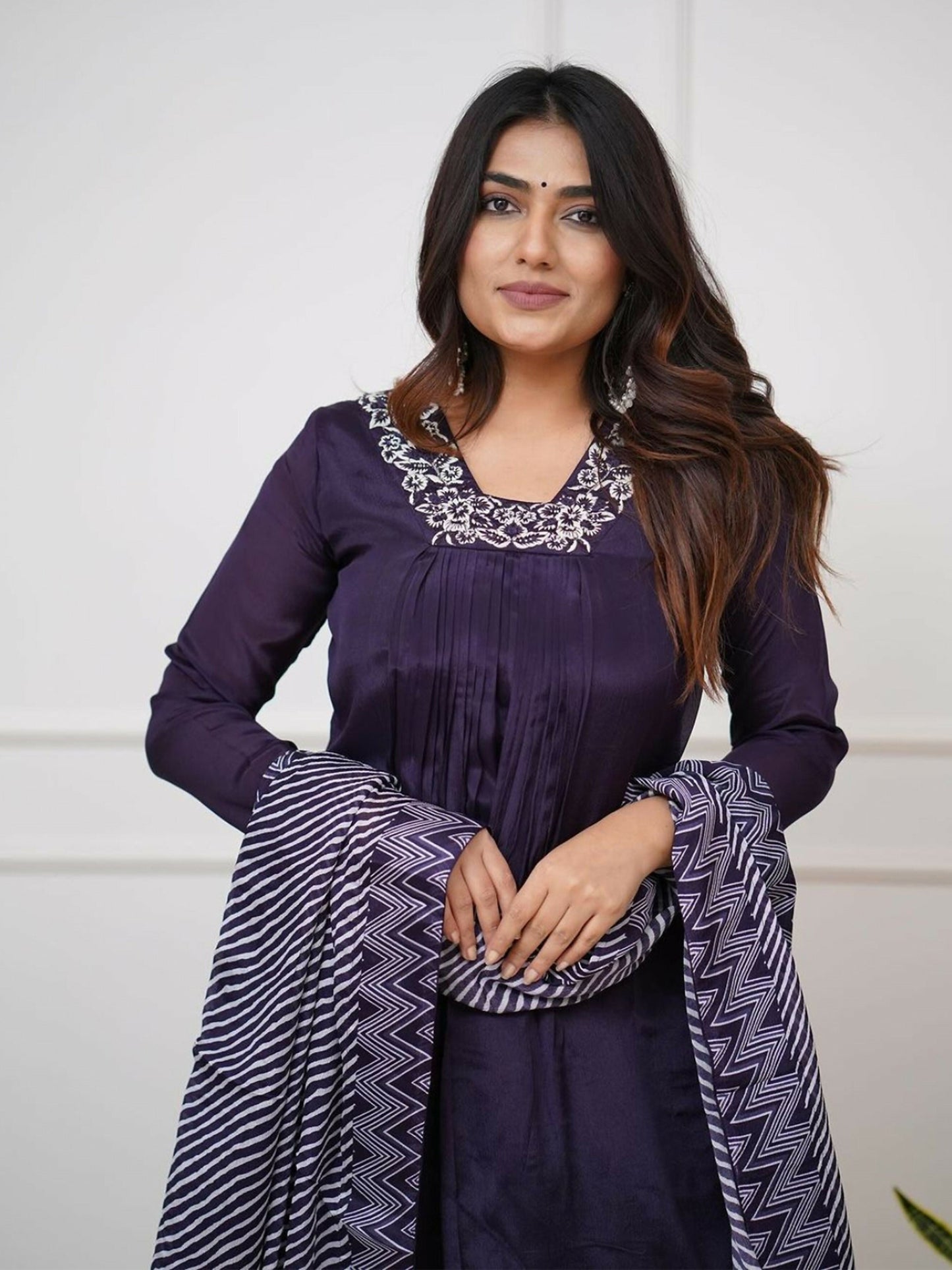 Partywear Designer Viscose Silk With Lining Wine Stitched Suit With Dupatta - Tanisha