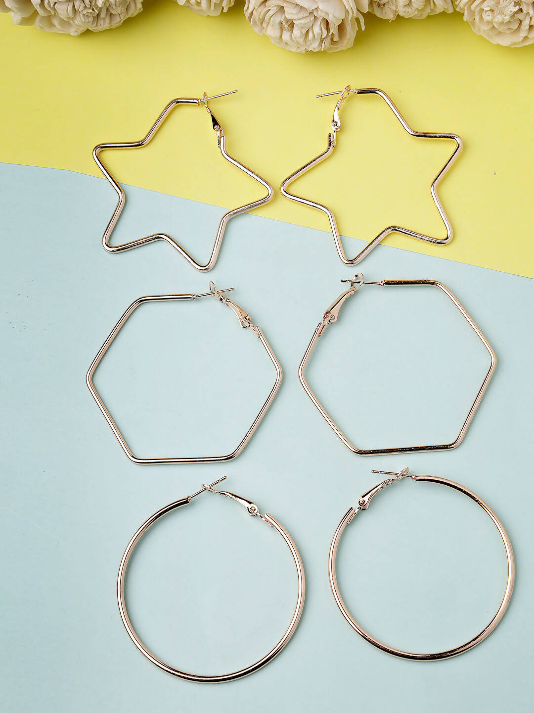 NVR Women Gold-Toned Geometric Hoop Earrings