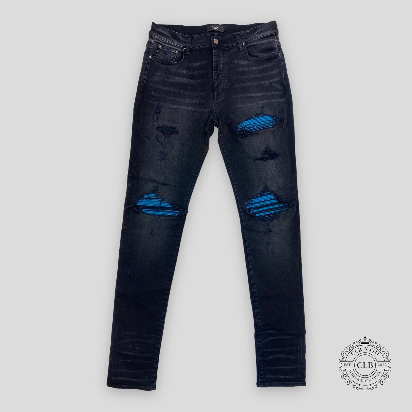 Amiri MX1 Cracked Paint Jeans in Aged Black/Blue