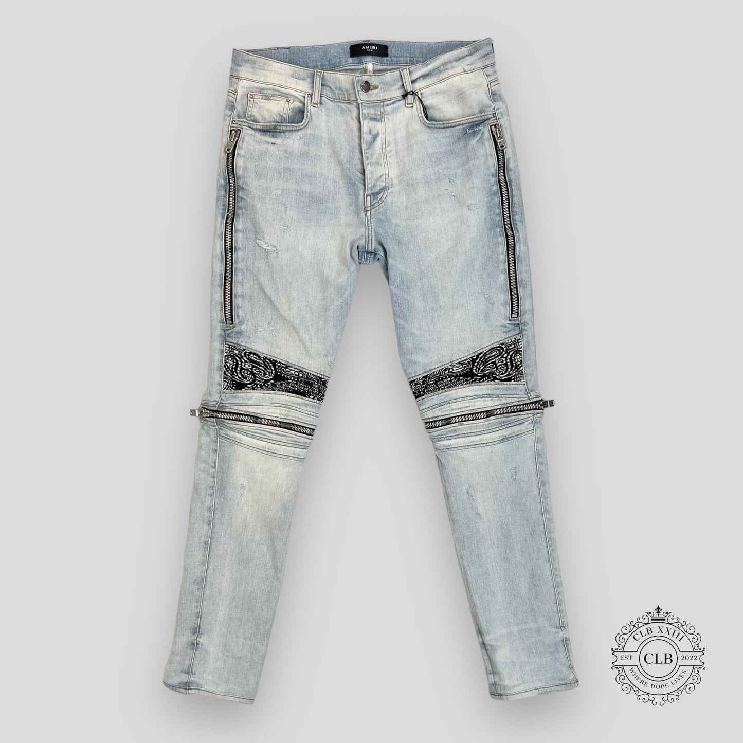 AMIRI MX2 WHITE BANDANA JEANS - LIGHT CLAY INDIGO