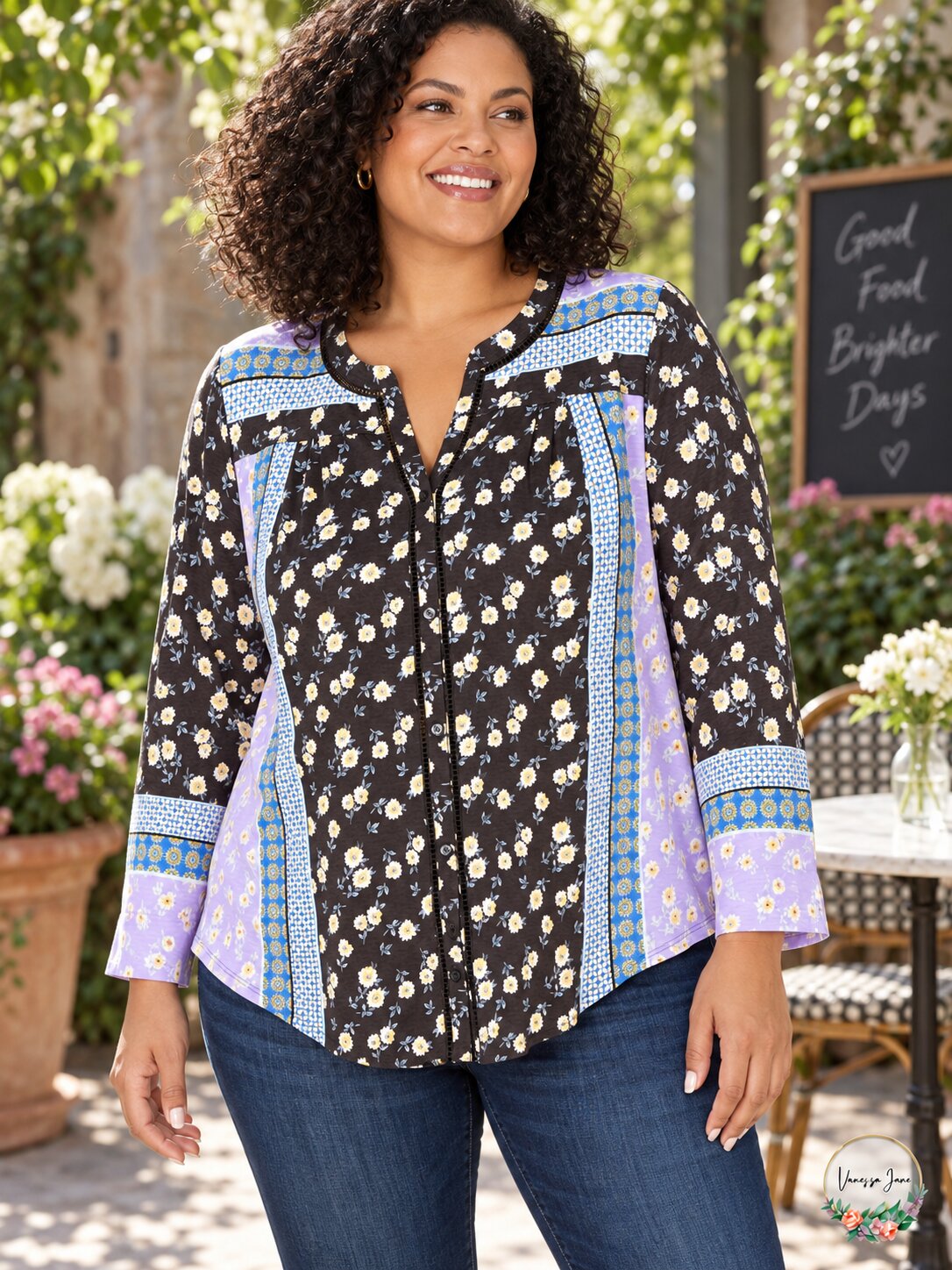 Style & Co. Womens Mixed Button Down Blouse
