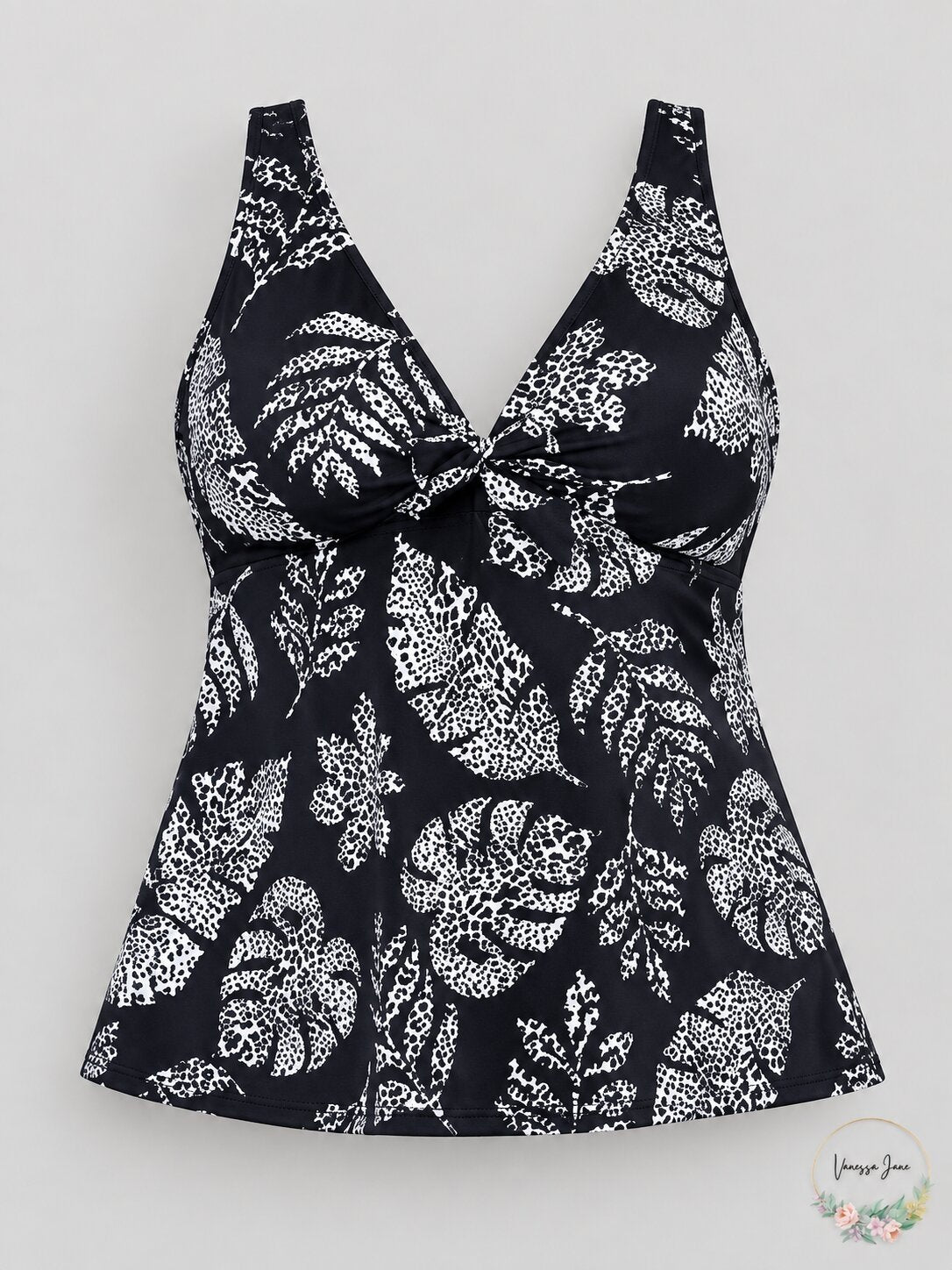 Swim Solutions Printed Lined Stretch Deep V Neck Adjustable Tankini