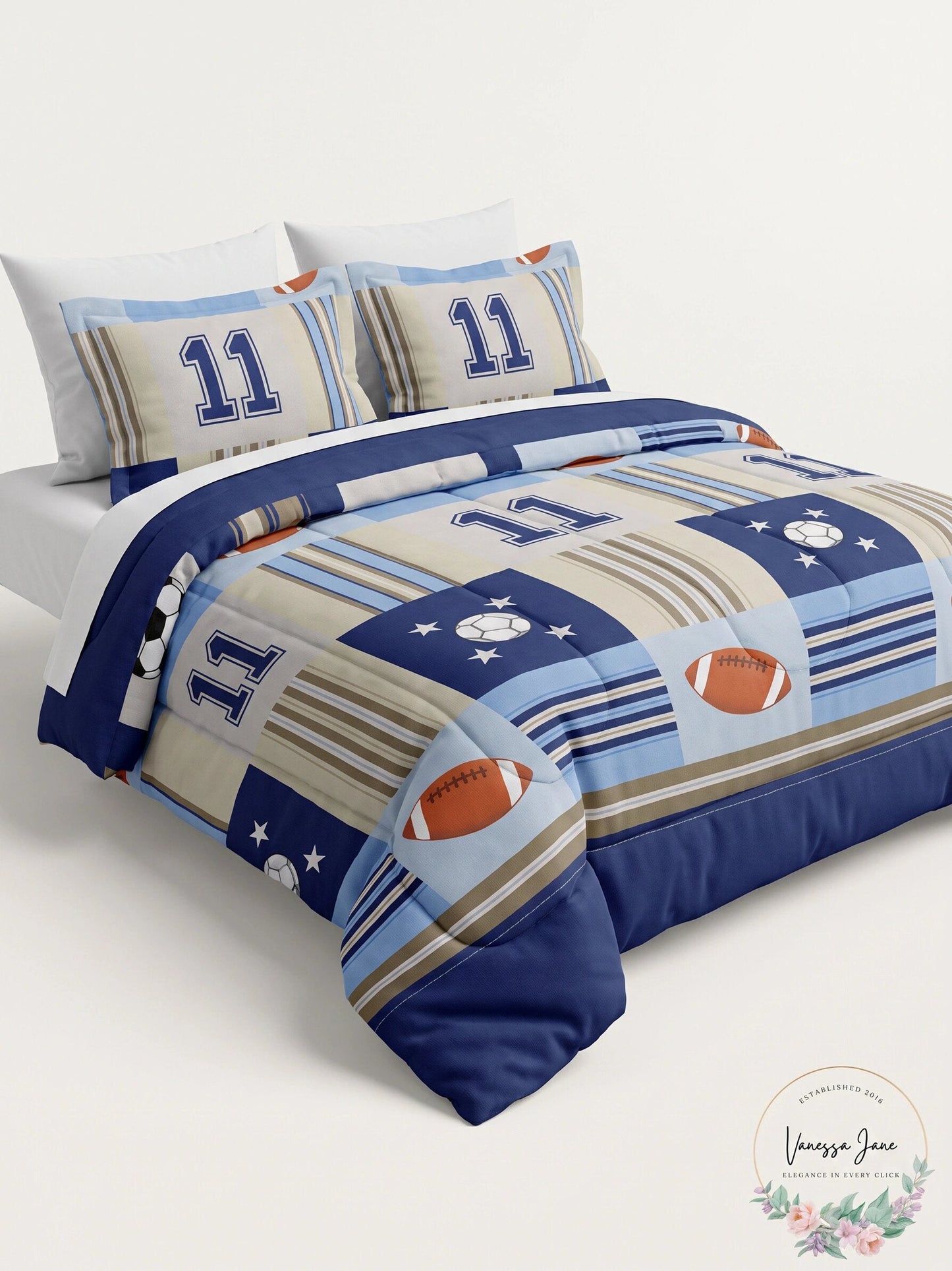 My World Denim and Khaki Sports Full/Queen Comforter Set