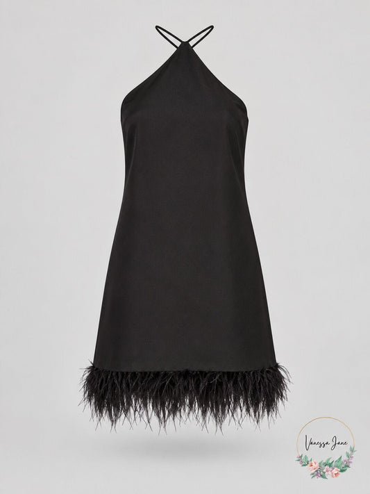 Michael Michael Kors Feather-Trim Halter Dress