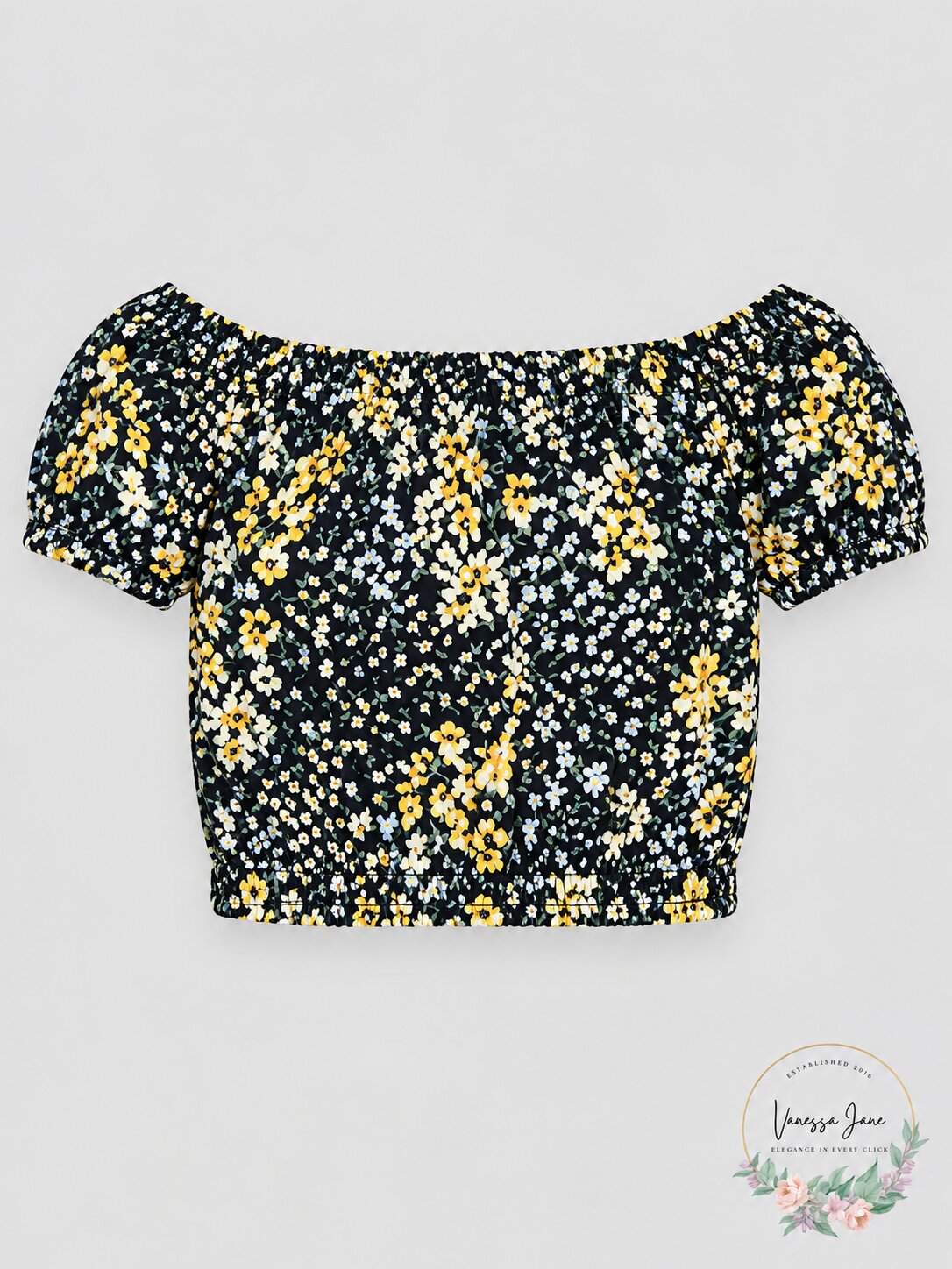 Beautees Big Girls Off-the-Shoulder Top Navy/Flowers, Size 16