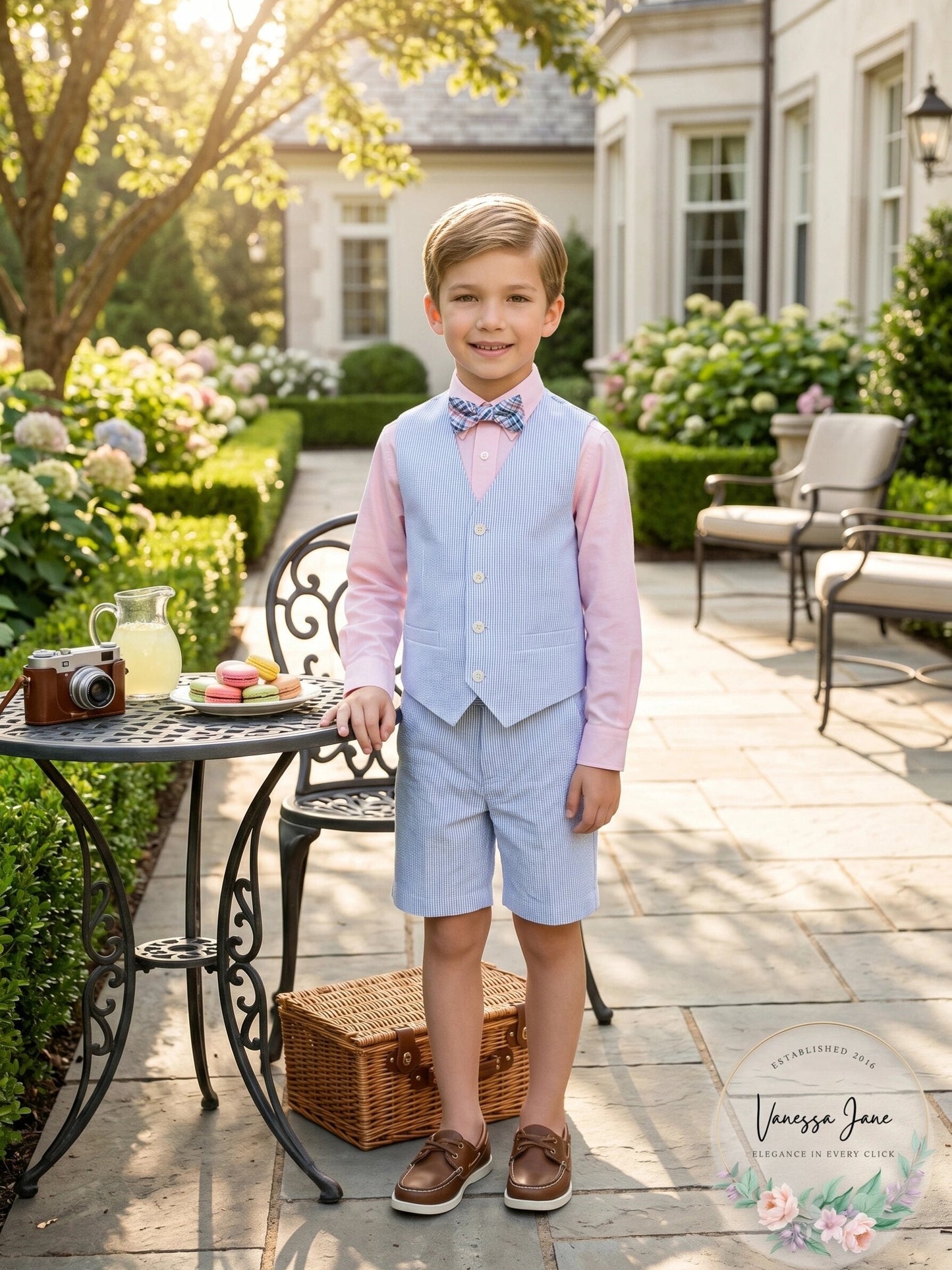 Nautica Little Boys 4-Pc. Seersucker Vest, Shorts, Dress Shirt and Tie Set.