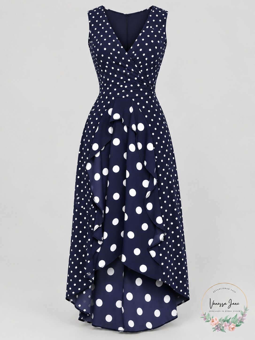 AX Paris Women's Polka Dot Asymmetric Dress, Navy, Size 18