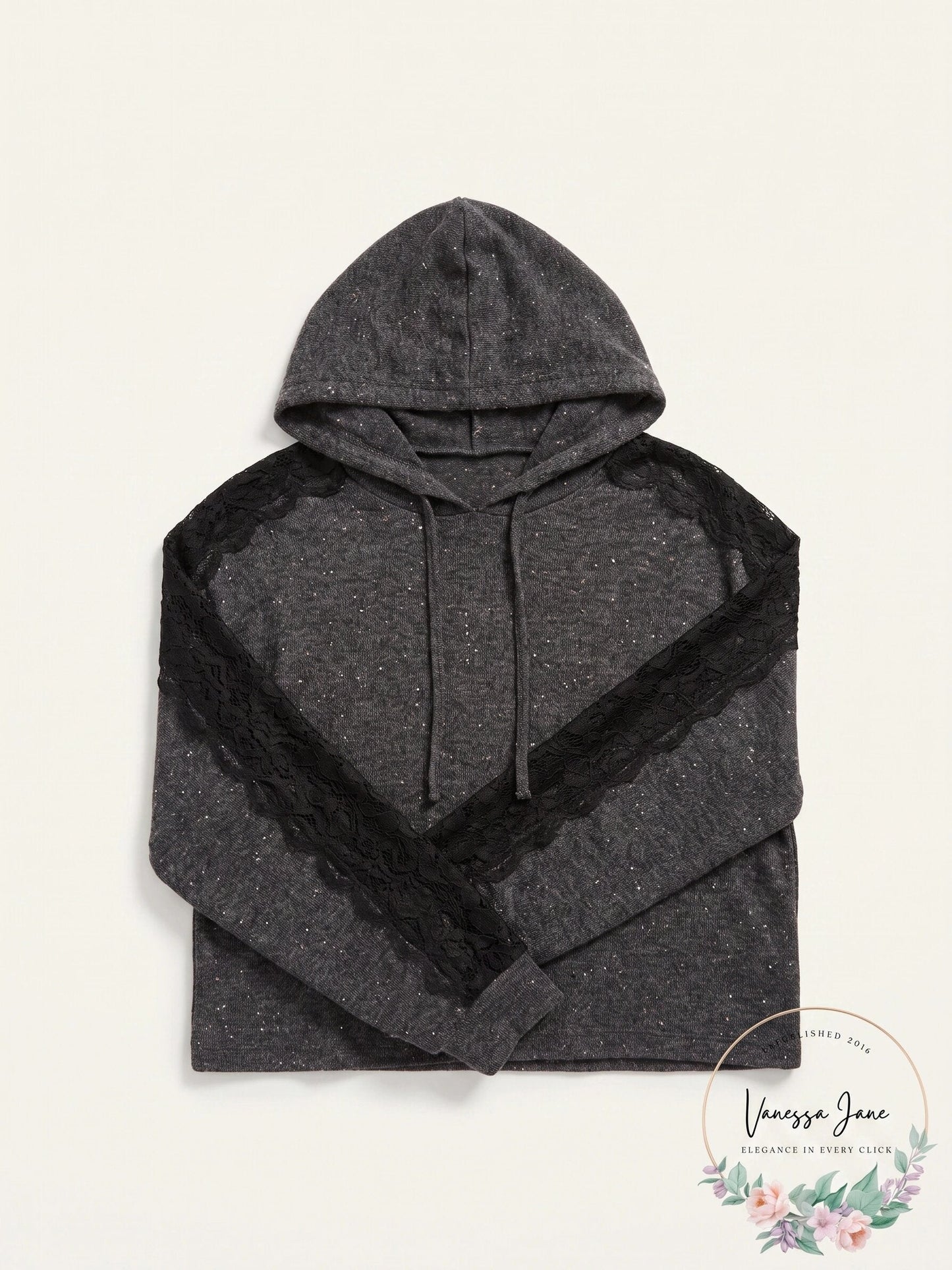 Ultra Flirt by Ikeddi Juniors Lace-Trimmed Marled Hoodie