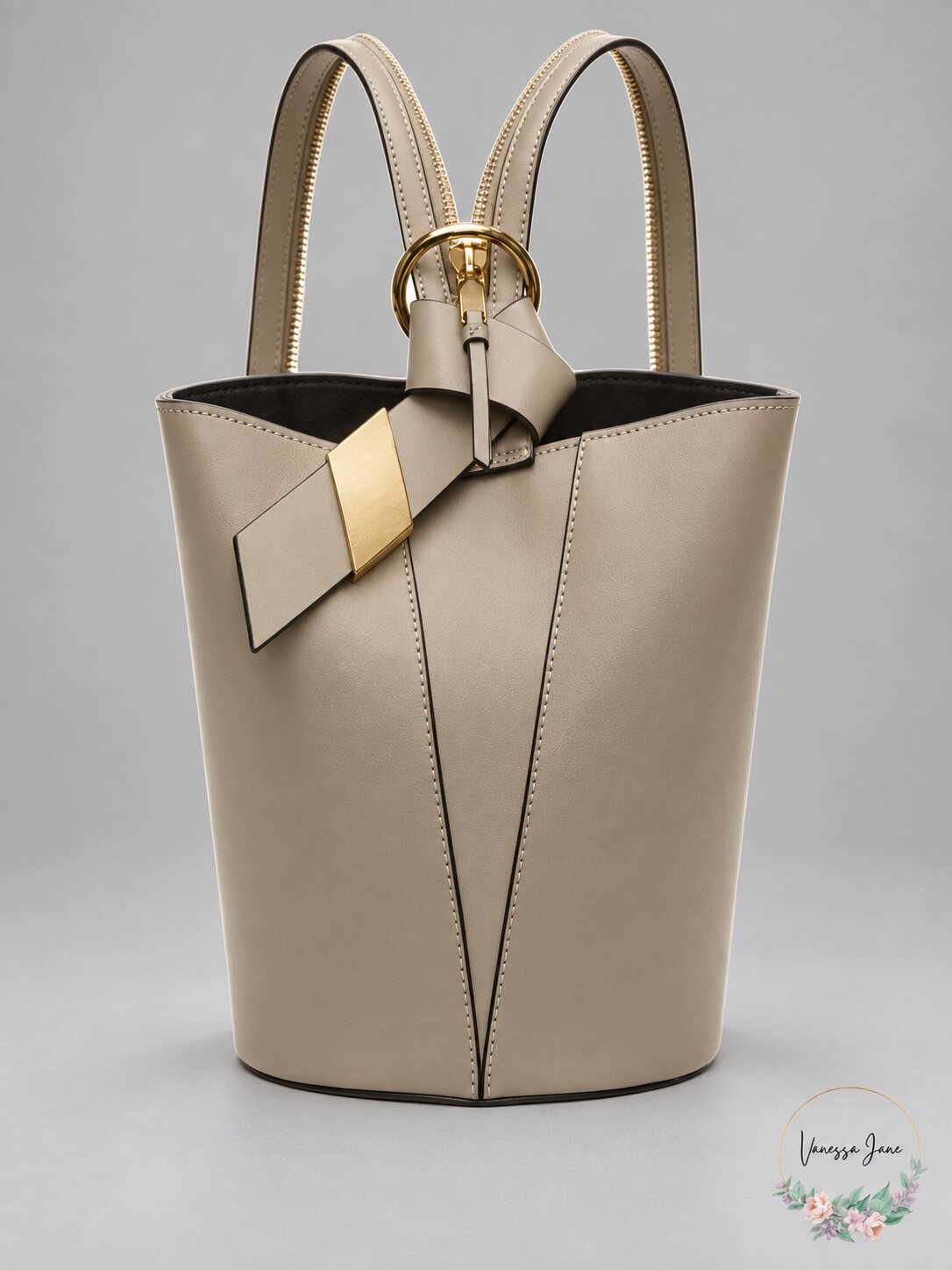 Calvin Klein Karsyn Leather Convertible Mini Hobo Backpack/Molasses/gold