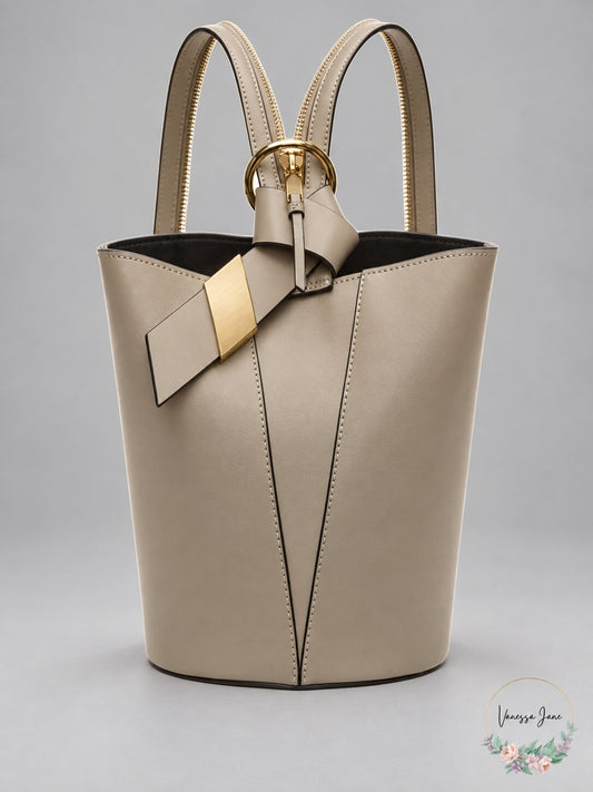 Calvin Klein Karsyn Leather Convertible Mini Hobo Backpack/Molasses/gold