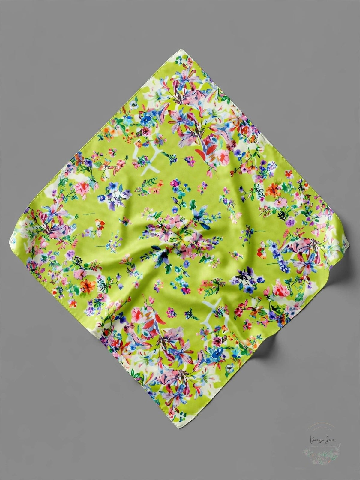 Echo Adelaide Floral Print Silk Diamond Scarf, Lime, OS