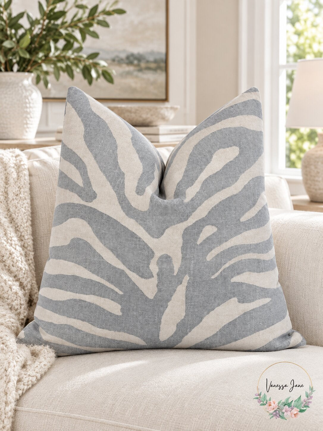 AQUA Zebra Print Decorative Pillow, 20 x 20 gray