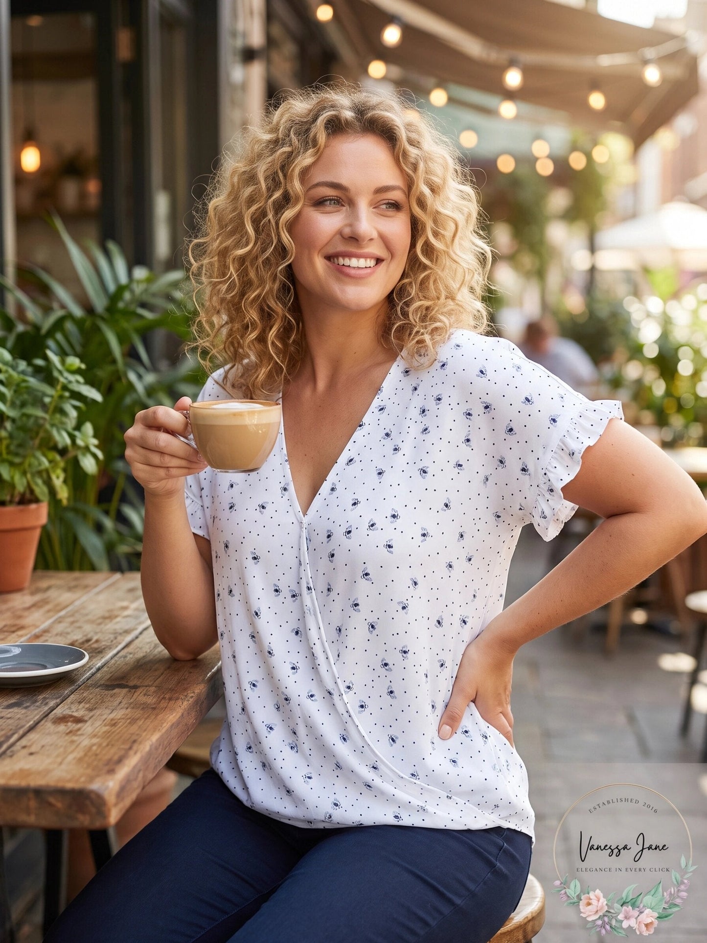 Single Thread Womens Plus Printed Faux-Wrap Top