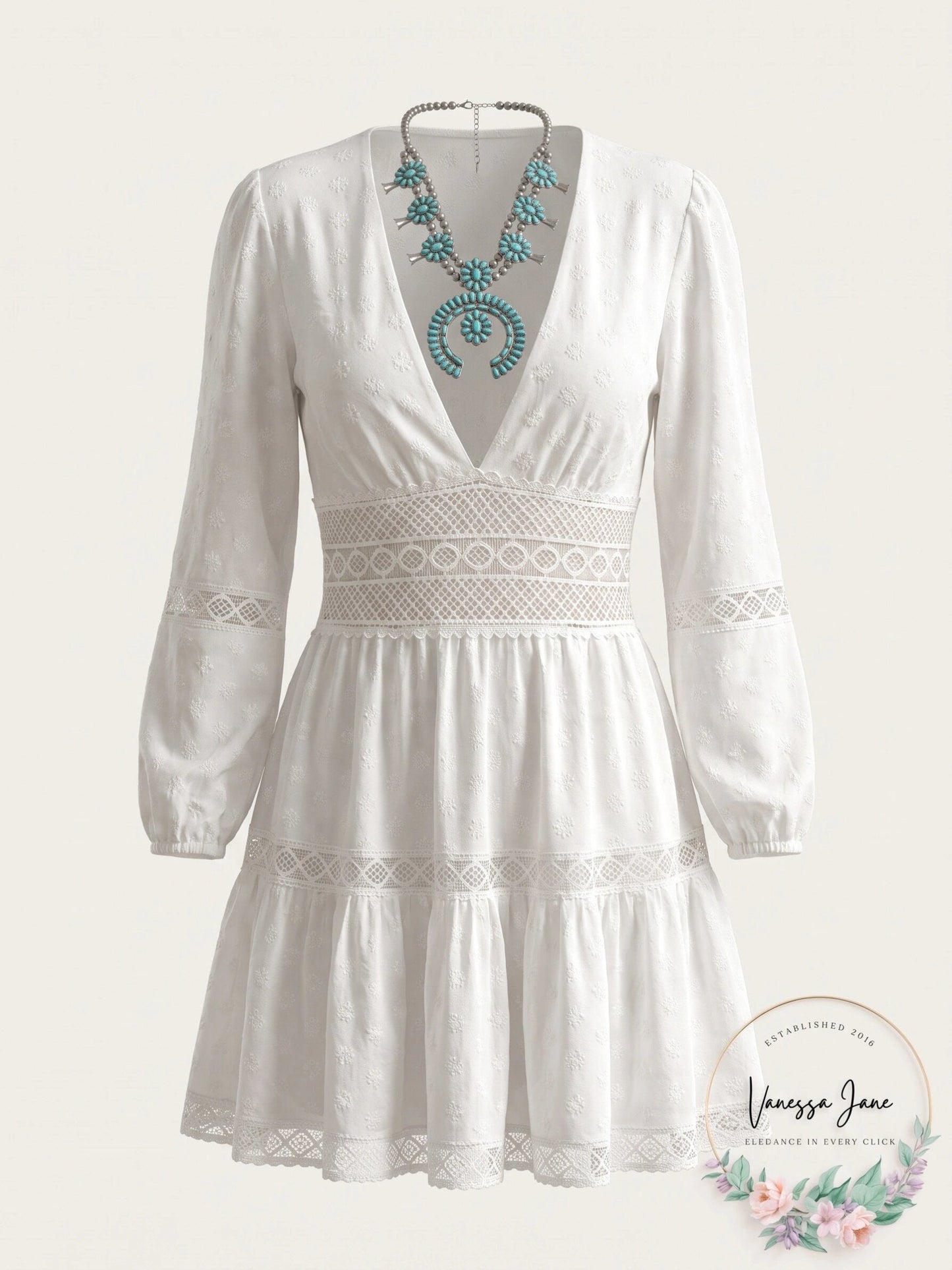 Free People The Delightful V-Neck Long Sleeve Mini Dress Ivory, Size  6