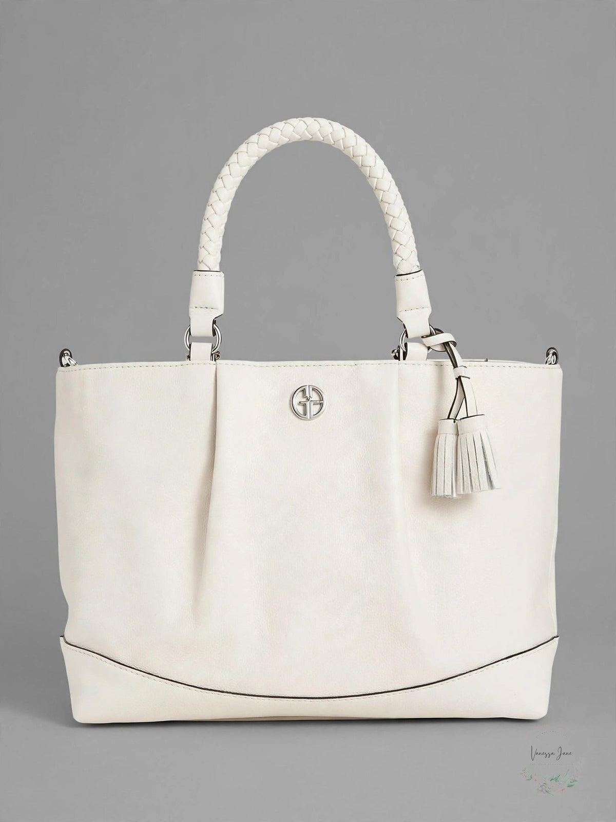 Giani Bernini Braided Handle Leather Satchel, - Ivory/Silver