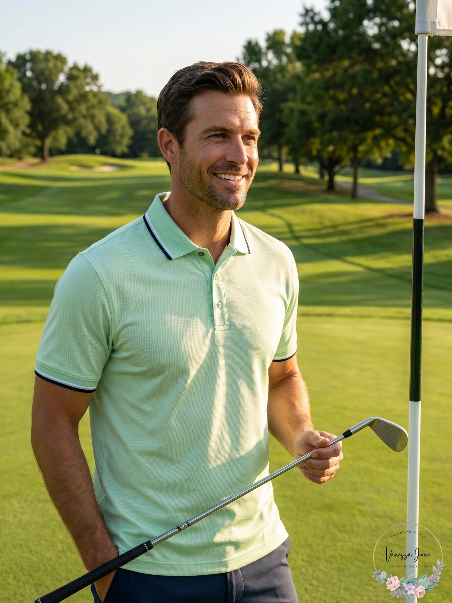 PGA Tour Mens Athletic-Fit Performance Stretch Moisture-Wicking Printed Polo