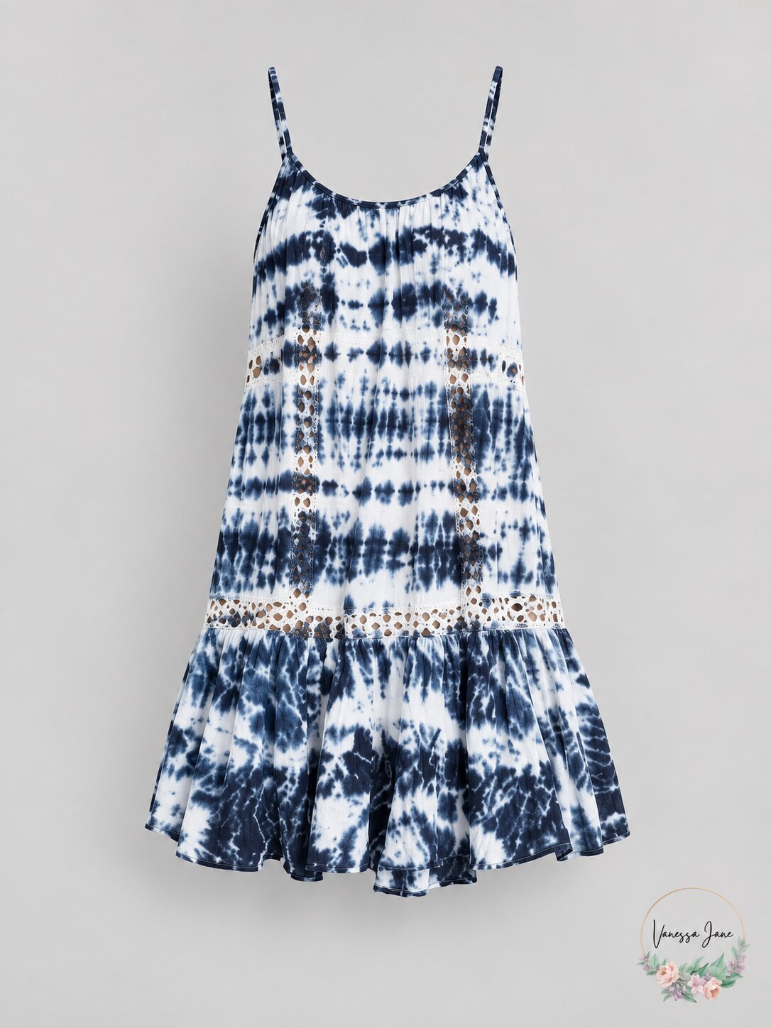 Raviya Women’s Sleeveless Tie-Dye Crochet Cover-Up Dress, Navy, Large