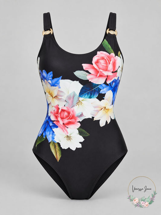 Calvin Klein Black Starburst Print One Piece Swimsuit Size 6