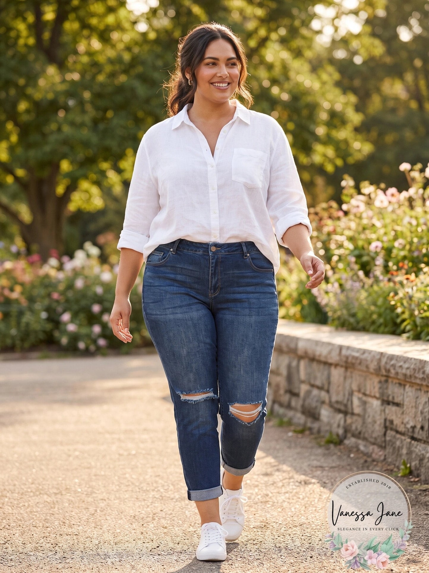 Celebrity Pink Trendy Plus Size Ripped Girlfriend-Fit Jeans