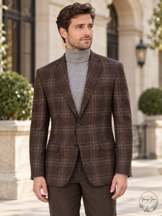 Lauren Ralph Lauren Mens Ultra Flex Plaid Sport Coat – Brown Plaid, Size 38R