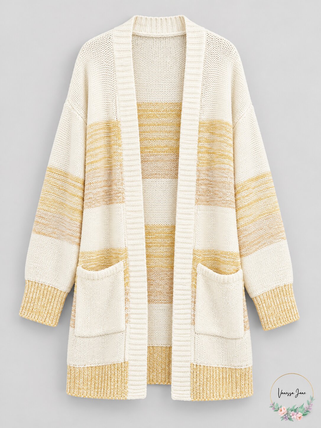 Free People Womens Beige Striped Open Cardigan Sweater, Medium